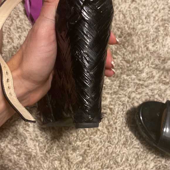 Prada patent leather basket weave detailed platform ankle strap wedges! - Picture 9 of 11